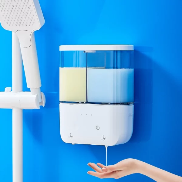 Distributeur de savon à détection automatique, shampoing, Gel douche, détergent pour la vaisselle, montage mural, double tête, détection électrique intelligente